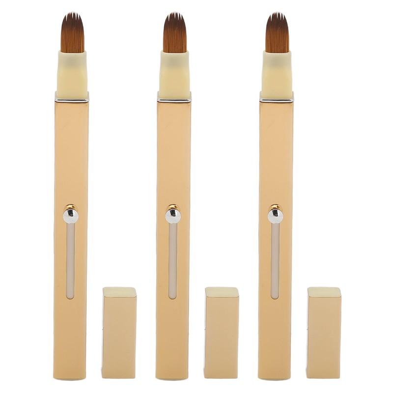 3pcs Gold Retractable Lip Brush Portable Soft Hair Double Ended