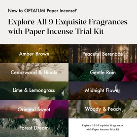 OPTATUM Paper Incense Trial Kit - Discover Your Best Scent from Our 9 Unique Fragrances, Total 36pcs Incense Paper Set, Quick Usage & Long-Lasting Fragrance, Eliminating Bathroom, Kitchen Odors