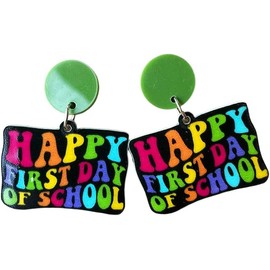 Colorful Teacher Students Earrings First Day of School Acrylic Wooden Letter Drop Earrings Back to School Teacher Appreciation Gifts-D