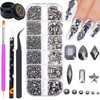 Nail Rhinestones Kit Round Flat Back Rhinestones 1500Pieces Multi Shape