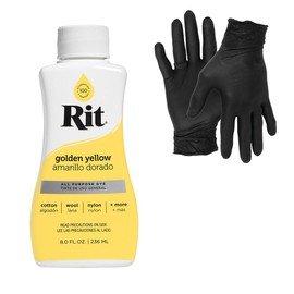 Dye – Rit Liquid Fabric Dye for Crafting, Clothing, and Décor – 8 oz. Bottle – with Artisx Nitrile Gloves Included (Golden Yellow)