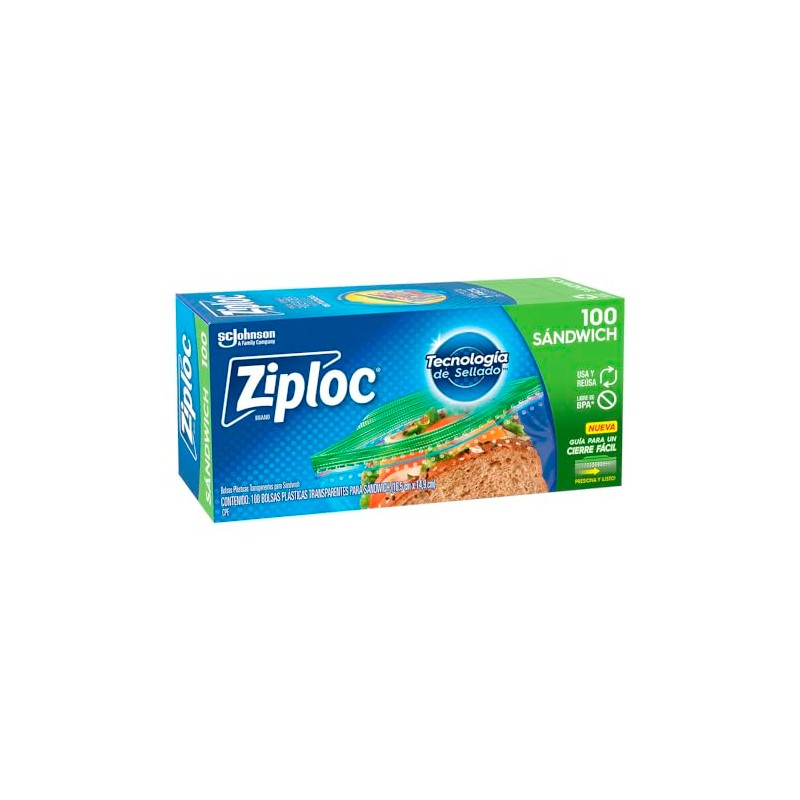 Ziploc Bolsas Herméticas para Sandwich, 100 Bolsas
