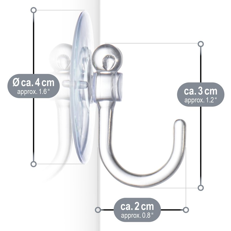 com-four 80 x Suction Cup Holders with Plastic Hooks -