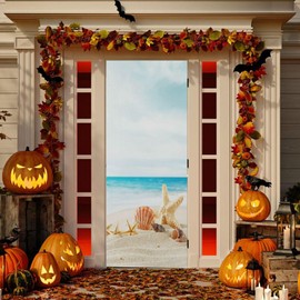 Wajiw - Funda para puerta de playa de verano, lavable, de tela elástica alta, para decoración del hogar, fiesta festiva, 36 x 83 pulgadas