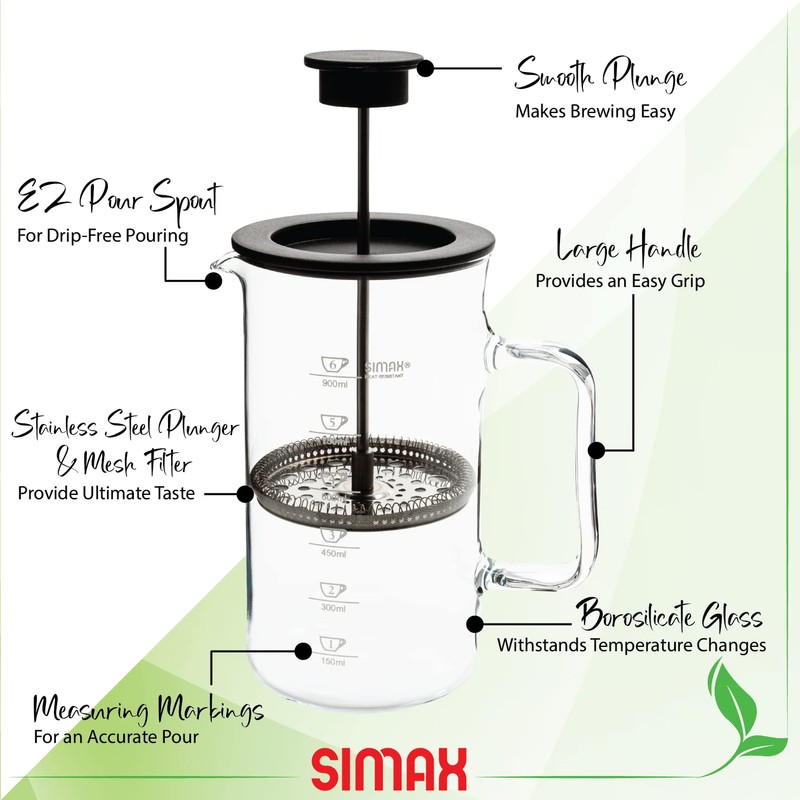 SIMAX French Press Coffee Maker, 1 Liter Coffee Press, Dishwasher