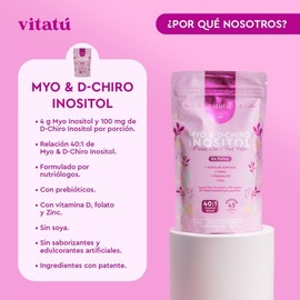 Vitatú | Myo Inositol & D-Chiro Inositol mezcla ideal 40:1 con Folato + Vitamina D3 + Zinc, Suplemento Alimenticio en polvo para Mujeres (225 g c/u), 45 días de duración