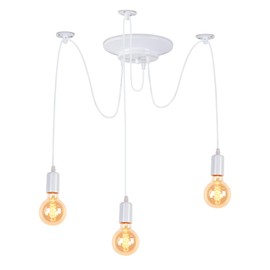 iDEGU Modern and Retro Pendant Light, 3 Arms DIY Spider Chandelier Creative Adjustable 150CM Vintage Ceiling Pendant Lamp Fixture with E27 Socket, White (3 Light)