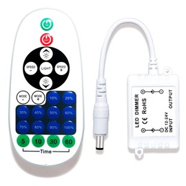 JBEIY Remote Controller for Single Color LED Strip Lights and Neon Sign,Remote Control with DC Connector,Dimmer for 12V DC LED Ribbon, Shelf Lights