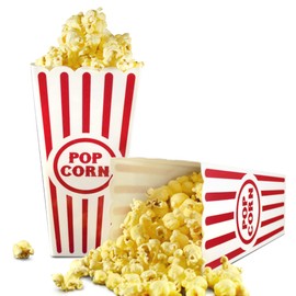 Novelty Place Plastic Red White Striped Classic Popcorn Containers for Movie Night - 7.8 inch Tall x 3.8 inch Square (4 Pack)