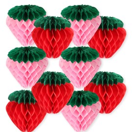 10pcs Strawberry Honeycomb Centerpieces, Pink & Red Strawberry Honeycomb Ball Tissue Paper Fruit Theme Table Centerpieces Decorations for Party Supplies Baby Shower Birthday
