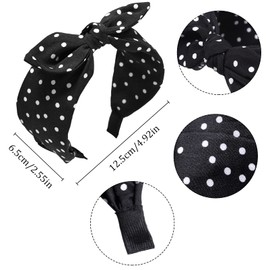 Polka Dot Headband,2Pcs Bow Tie Knotted Hair Bands,Wide Band Cloth Hair Hoop Bunny Ear Headwrap Hair Accessories for Women Girls (Black Red Polka Dot)