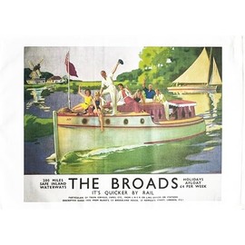 Half a Donkey The Broads vintage travel poster design large cotton tea towel