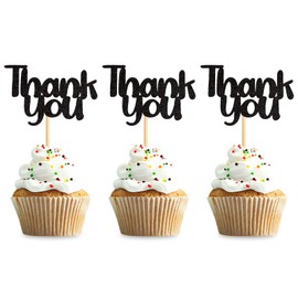Keaziu 36 Pack Thank you Cupcake Toppers Thank You Cupcake Picks for Birthday Anniversary Thanksgiving Day Wedding Bridal Party Decoration Supplies Black