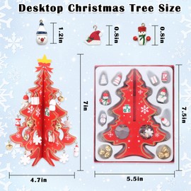 Small Tabletop Xmas Tree Wooden Christmas Tree With Ornaments 25Pcs, Diy Mini Christmas Tree Creative Desk Xmas Tree Desktop Festival Miniature Tree For Christmas Table Desk Decor Kids Gift