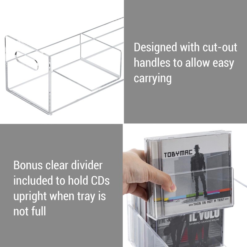 MyGift Modern Premium Clear Acrylic Stackable CD Holder Rack with