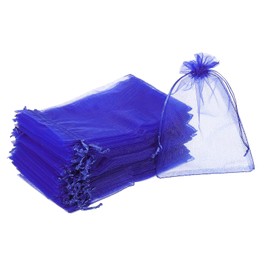 MECCANIXITY 100pcs Organza Bags 3.9x5.9 Inch Drawstring Favor Pouches Sheer Mesh Bag for Gift Jewelry Wedding Party Christmas Candy Dark Blue