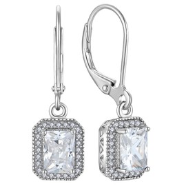 YL Women's Earrings 925 Sterling Silver 12 Birthstone Cubic Zirconia Square Earrings, Silver, Cubic Zirconia