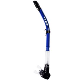 Tilos Hi-Flow 2 Semi-Dry Snorkel | Ultimate Water-Deflecting Breathing Tube for Scuba & Snorkel | Dual Channel Technology & Quick-Release Keeper (Solid Blue)