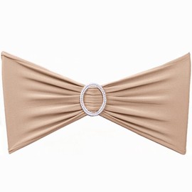 SINSSOWL Pack of 50PCS Spandex Nude Chair Sashes Bows Elastic Chair Cover Bands Slider Buckles for Wedding Reception Banquet Bridal Shower Decorations - Nude/Camel/Khaki