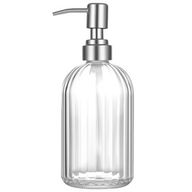 1PCS Glass Soap Dispenser with 304 Rust Proof Stainless Steel Pump, Clear Refillable Soap Dispenser for Bathroom Hand Soap, Lotion & Kitchen Dish Soap