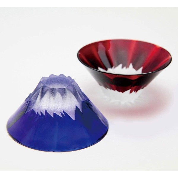 Mt.Fuji Toast Sake Glasses (Set of 2, Blue & Red, Japan's National Award Received, Made in Japan)