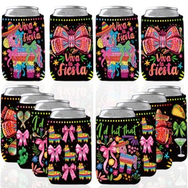 Tacos and Tequila Party Decorations, 12 Pcs Bow Mexican Fiesta Taco Bout Can Cooler Party Supplies, Mexican Feliz Cumpleaños Bachelorette Cinco De Mayo Cup Sleeve Decorations