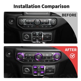 JWWY Control Consoles & Dash Switch Knob Cover Kit, A/C Knob Headlight Switch Window Control Cover Trim Fit for 2018-2025 Jeep Wrangler JL Gladiator JT 4xe Interior Accessories Alu Alloy Purple 8PCS
