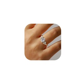 SMILEST 925 Sterling Silver Rings for Women, 14K Gold Plated 7 Stone CZ Rings Simulated Ring CZ Engagement Rings for Women Wedding Rings for Women Sterling Silver Rings Size 11