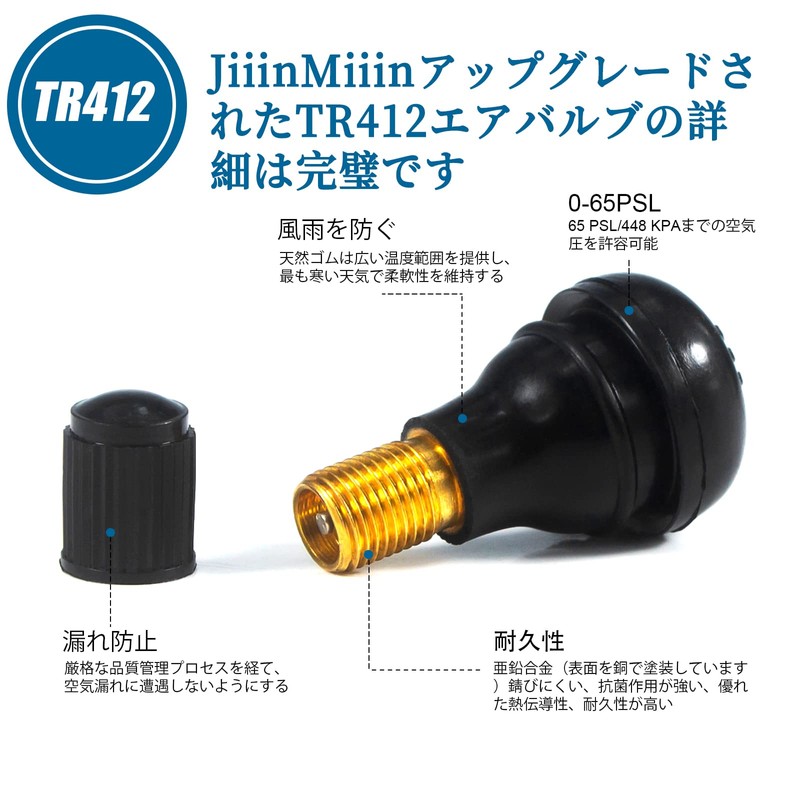 JiiinMiiin TR412 100pcs Air Valve Rubber Valve with Valve Core