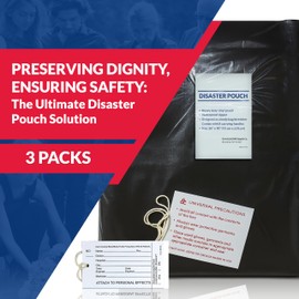 Heavy Duty Disaster Body Bag Stretcher Combo – Waterproof Vinyl Pouch with Leakproof Zipper, 8 Reinforced Handles, 3 Patient ID Tags Included – 3-Count