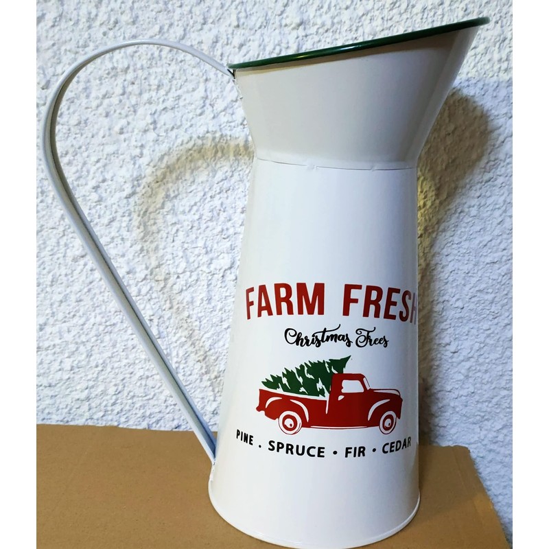 Farm Fresh Large Xmas Metal Jug Christmas Festive Themed 26cm