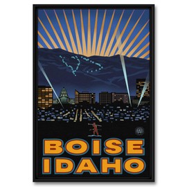 Boise Idaho Skyline Professionally Framed Giclee Archival Canvas Wall Art for Home & Office from Original Travel Artwork by Artist Paul A. Lanquist 12" x 18"