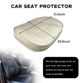 povtii Car Seat Bottom Cover, W 21.6× D 20.8 inch Leather Auto Front Seat Button Cushion with Pocket, Anti-Slip and Wrap Around The Bottom Vehicle Seat Protector, Car Accessories (Beige)