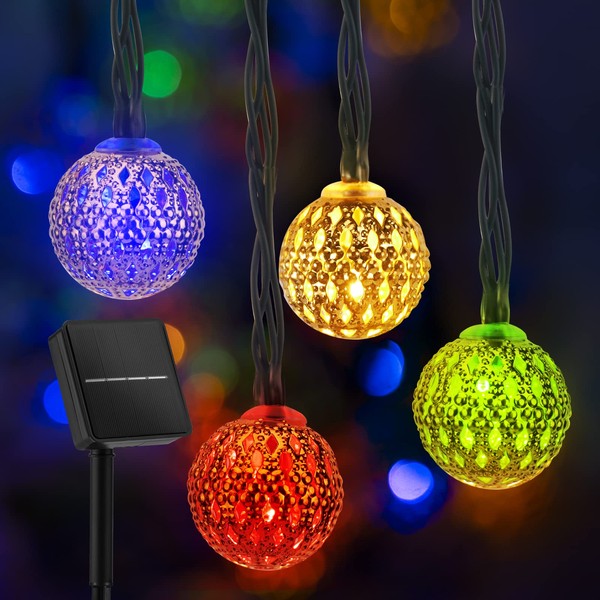 Solar Moroccan String Lights Outdoor Waterproof 35.6 Ft 60 LED, 8 Lighting Modes Globe Fairy Lights, Solar Powered String Lights for Garden Yard Gazebos Camping Party (Multicolor)