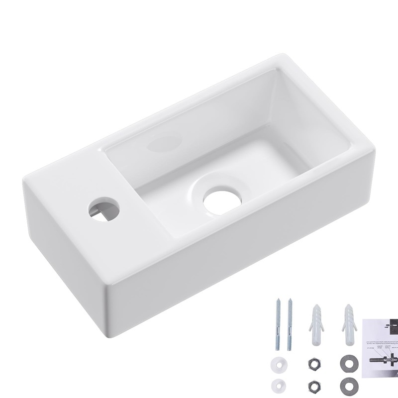 Small Wall Mounted Bathroom Sink, QISHKA 14.5" x 7" Ceramic