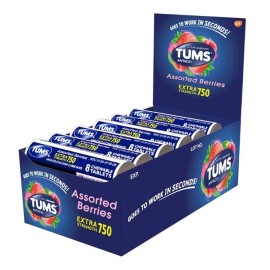 Tums Antacid Extra Strength 750, Assorted Berries, 12 Rolls Per Pack