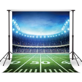 LYWYGG 8X8FT Super Bowl Backdrop Football Field Backdrop Photography Props Auditorium Light Themed Bowl Night Spotlight Decorations Photo Studio Props CA-CP-306-0808