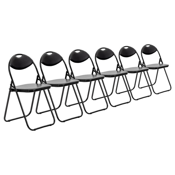 Harbour Housewares Padded Folding Chairs - Easy Store Metal Frame Office Bedroom Seating - Max Load: 114kg - Black - Pack of 6