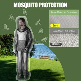 HOMEYA Bug Jacket L/XL, Anti Mosquito Netting Suit with Zipper on Hood Ultra-fine Mesh Pants Mitt Socks with Free Carry Pouch for Protecting Hunting Fishing Men Women