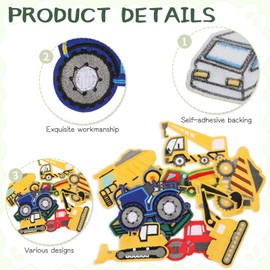 ElevateTech 9Pcs Engineering Vehicle Iron On Patches Car Truck Decoration Patch Cloth Stickers Embroidery Patch Suitable Clothes Dresses Hats Jeans Backpacks (Yellow Blue Green)