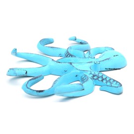 Octopus Keys Hook, Decorative Wall Mounted Nautical Wall Rack, Antique Key Holder Hook, Cast Aluminum Hanger for Coat, Hand Towel, Bathrobe, Jacket, Bedroom, Kitchen & Balcony (Distressed Blue)