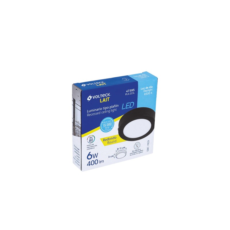 Volteck Lait PLA-223L, Luminario LED tipo plafón 6 W, redondo,
