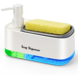 LINZOM Hand and Dish Soap Dispenser Set for Kitchen Dual Soap Dispenser with Sponge Holder 3-in-1 Countertop Soap Pump Dispenser for Kitchen Sink, White