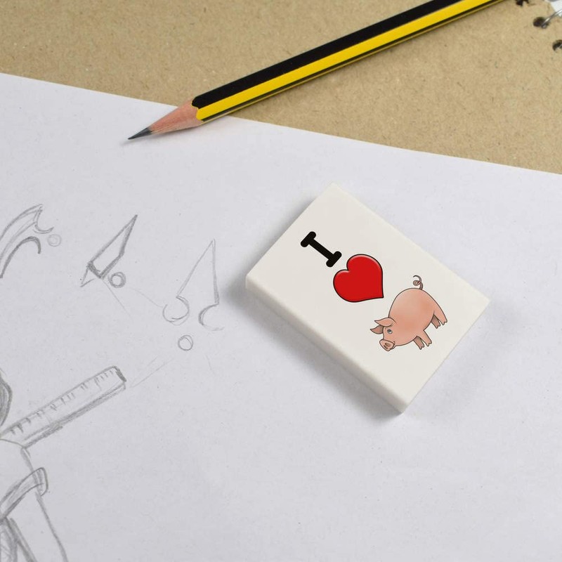 2 x 45mm 'I Love Pigs' Erasers/Rubbers (ER00033686)