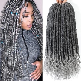 Goddess Locs Crochet Hair 6 Packs 14 Inch Straight Faux Locs Crochet Hair for Black Women, Crochet Pre-Looped Curly Hair Soft Faux Locs Synthetic Braiding Hair Extensions (14 Inch, 6 Packs, 1B-Gray#)