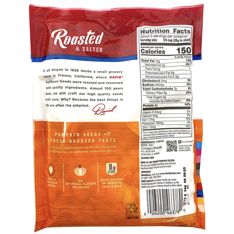 David Seeds, Pumpkin Seeds, 5-Ounce Bags (Pack of 4)