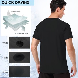 GarBull Rash Guard Men's Short-Sleeved Shirt UPF 50+ UV Shirt Quick-Drying Breathable Sun Protection for Outdoor Surfing Swimming Running, black, M