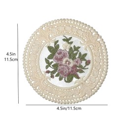 4.5" Embroidered Fabric Coasters, 8pcs for Ceramic Cup, Vintage Lace Embroidery for Tea, Soft Floral Doilies for Home, Wedding, Tabletop Photography Decoration (Beige)