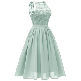Evening Dresses Elegant for Wedding Women's Halterneck Swing Lace Chiffon Cocktail Dress, Green