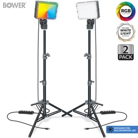 Bower 2-Pack Dimmable USB LED Video Light with Pro Adjustable 21-46" Tripod Stand, 2-Pack for Tabletop/Low-Angle Shooting, Zoom/Video Conference Lighting/Gaming/YouTube Video/Photography